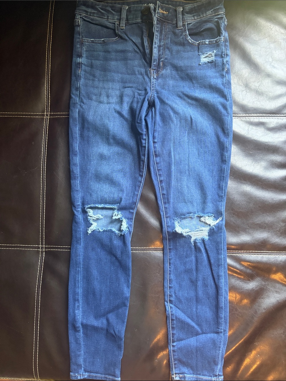 American Eagle Outfitters Dark Blue Ripped Skinny Jeans